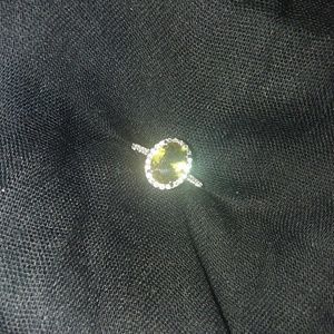 Smokey Peridot With White Topaz On Irodium Band